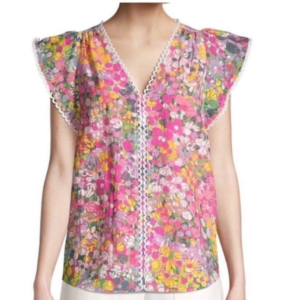 Kate Spade Women's Floral Dots Burnout Vicose Blend Lightweight Blouse - Size XS